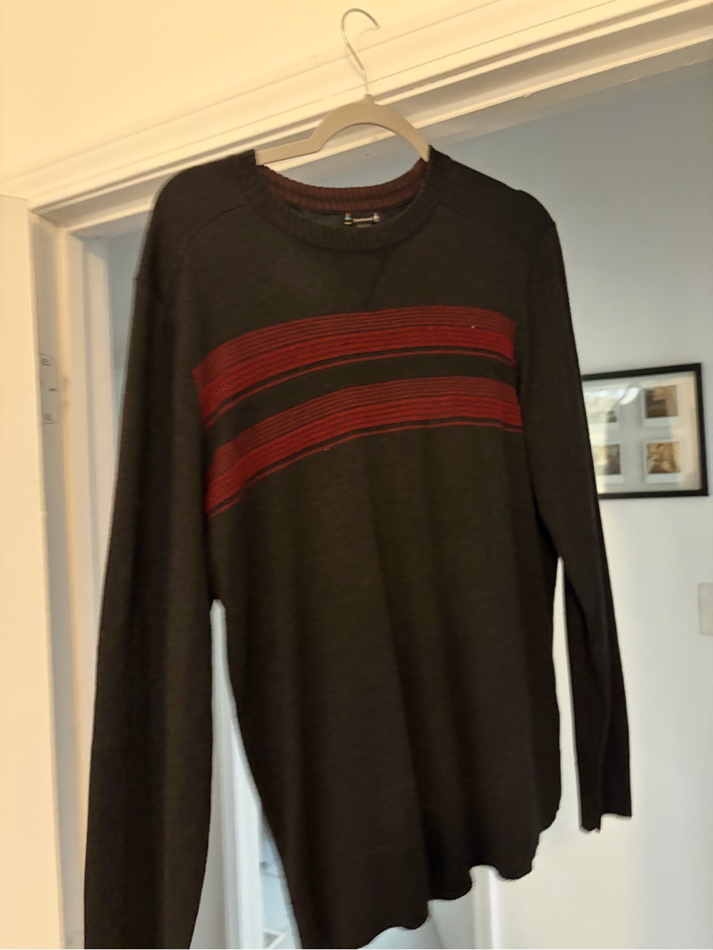 Smartwool Men's Dark Charcoal Crewneck Sweater with Red Stripes